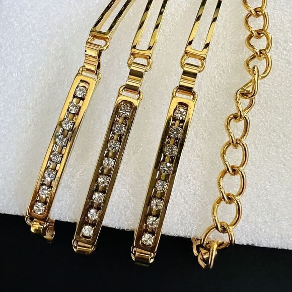 Vintage Italy Gold Plated Rhinestone Geometric Chain Belt Rectangle Links 4182 main image 14